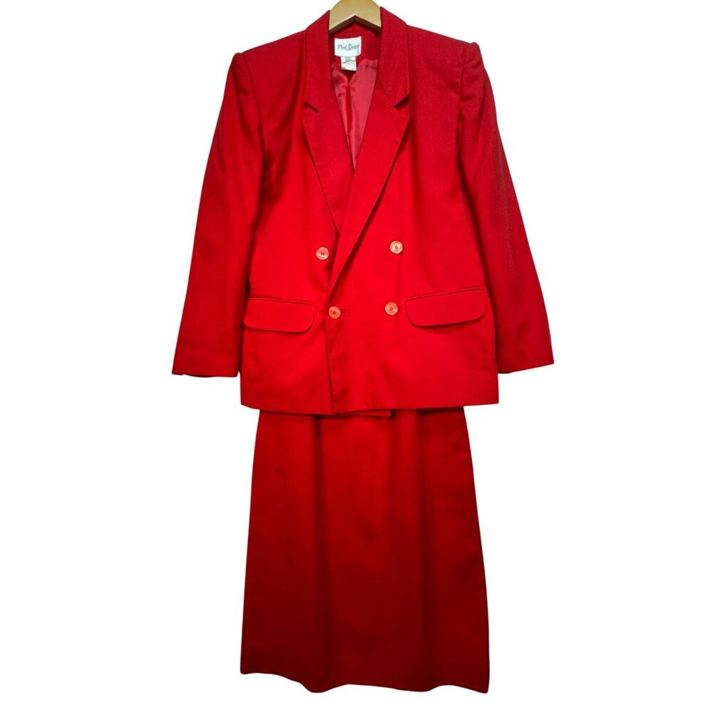 Vintage Park Square Womens Blazer & Pencil Skirt Set Size 6 Red Formal